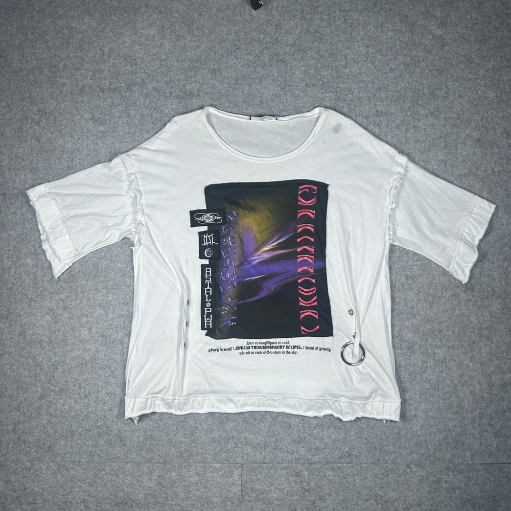 Diesel T Shirt Mens M White Graphic Astral PWR Cyberpunk Gorpcore Y2K Streetwear